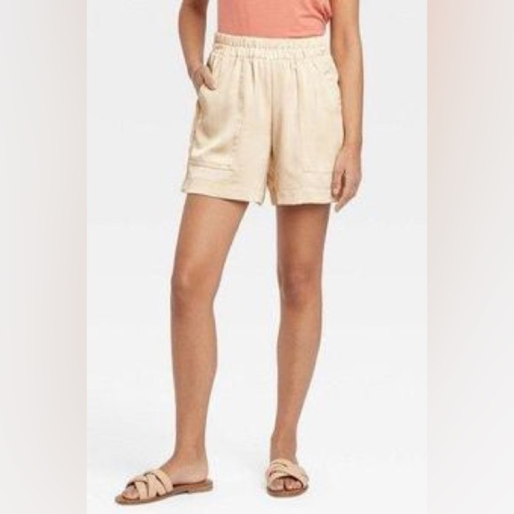 a new day high-rise satin pull on cream shorts - Target brand